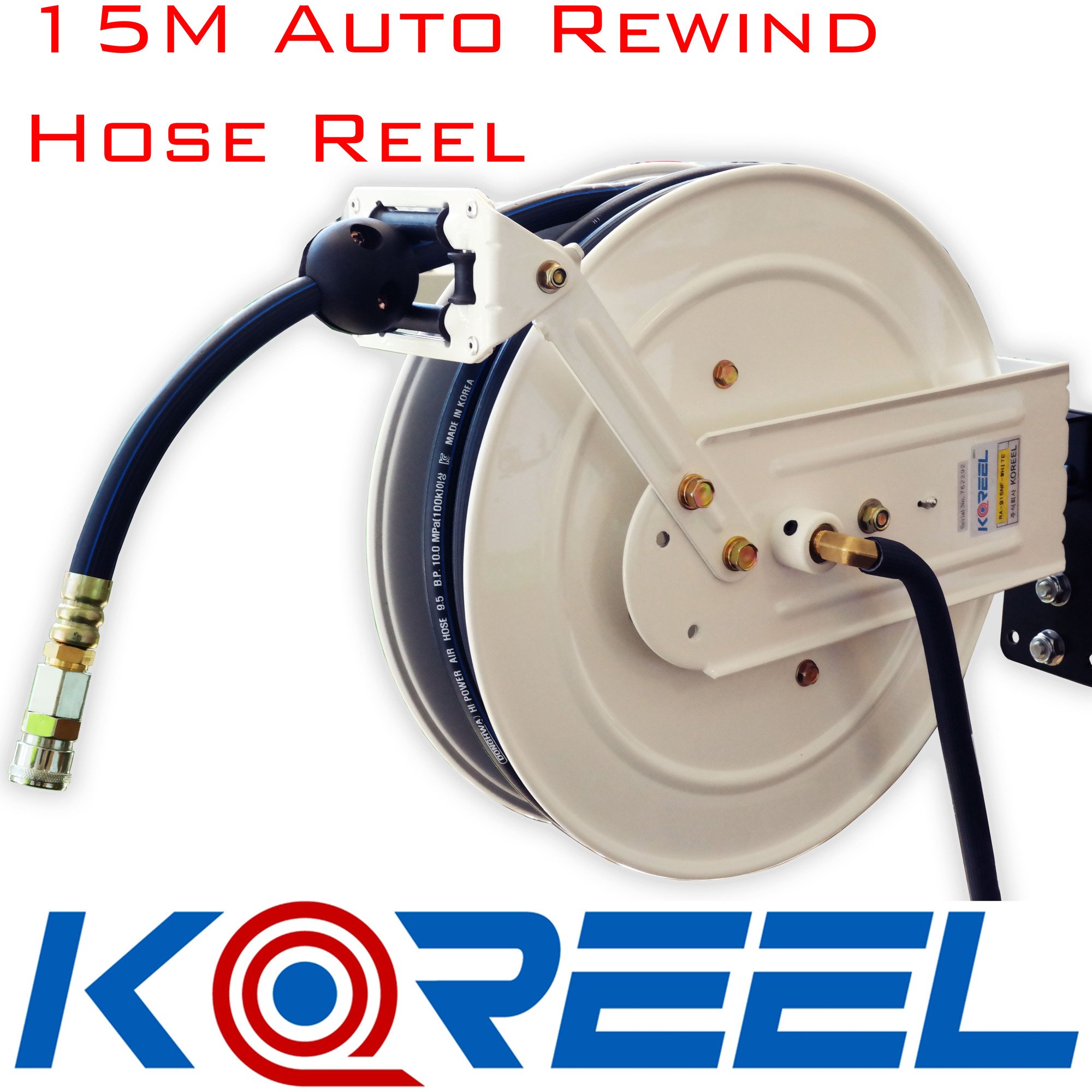 Koreel Heavy Duty Air Hose Reel With 15m of 9mm Hose with 1/4 Nitto Type  Fittings