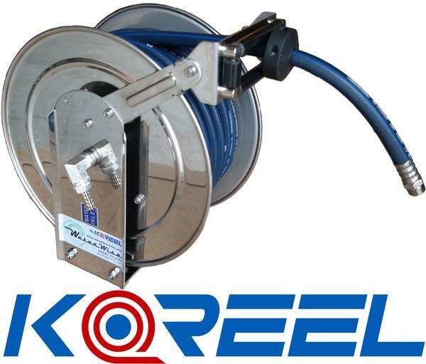 Koreel 13mm x 15m Spring Rewind Hose Reel - Stainless Steel