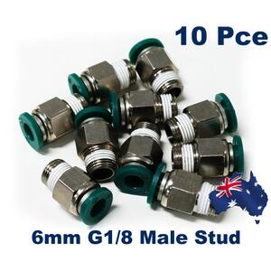 10 x Pneumatic 6mm with 1/8 Thread Push Fit Male Stud